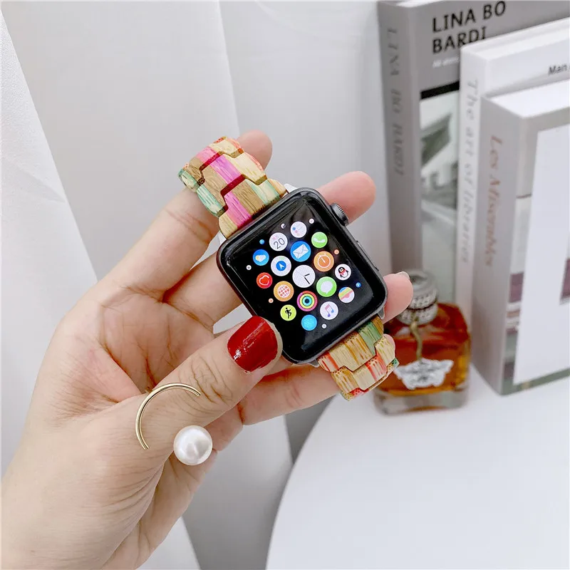 Роскошный браслет из вишневого дерева для Apple Watch 44 мм 40 38 42 IWatch Series 6 5 4 3 2 1