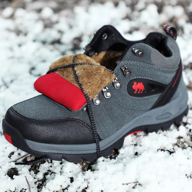 

New High Quality Man Winter Autumn Warm Plush Fur Ankle Snow Boots Male Work Shoes Green Trainers Flats for Men Outdoor Boats