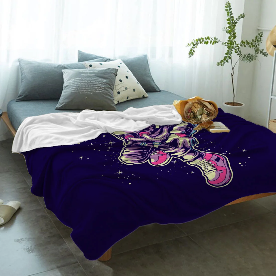Астронавт Баскетбол звездное небо звездный свет напечатанное фланелевое одеяло