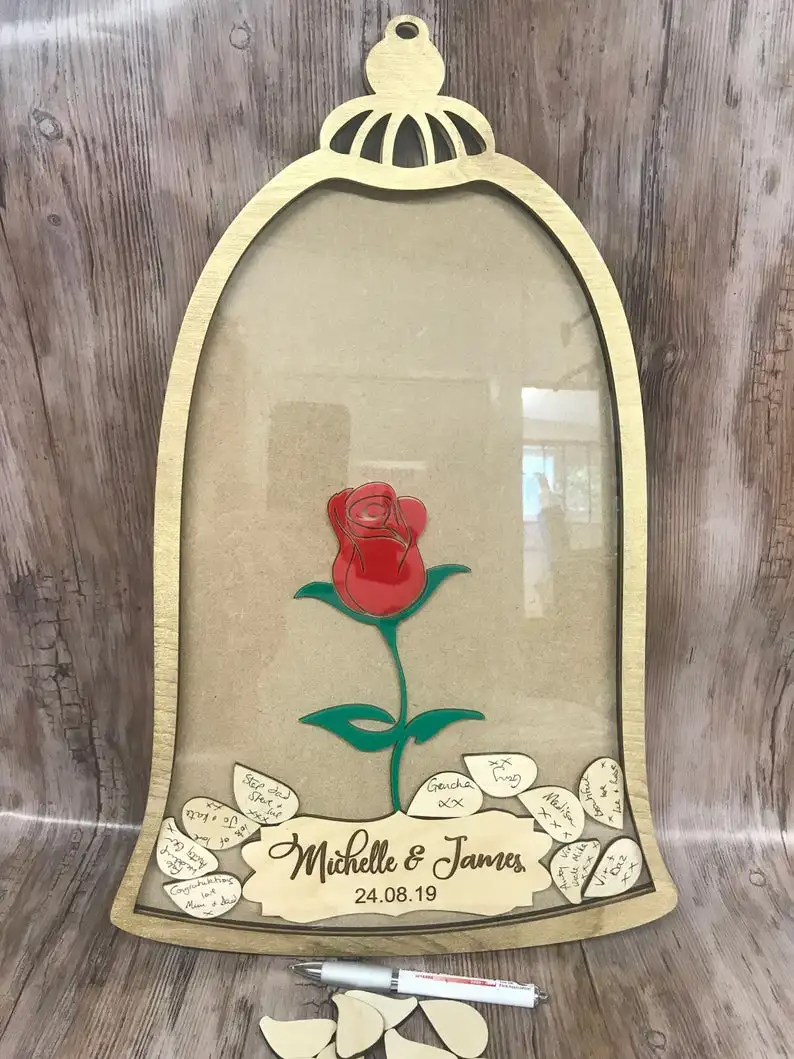 Beauty And The Beast Rose Bell Dome Jar Themed Wedding Drop Box Alternative Guest Book Birthday Guestbook Petals Rustic | Дом и сад