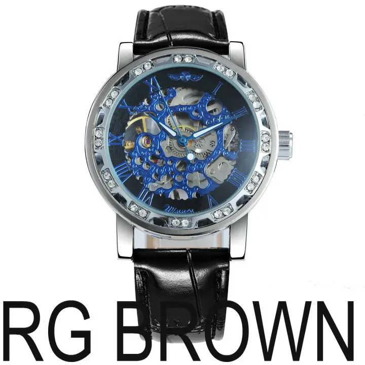 RG BROWN WINNER модные деловые механические мужские часы от ведущего бренда, роскошные часы со скелетонным циферблатом и кристаллами, наручные часы, Лидер продаж - Цвет: RG BROWN