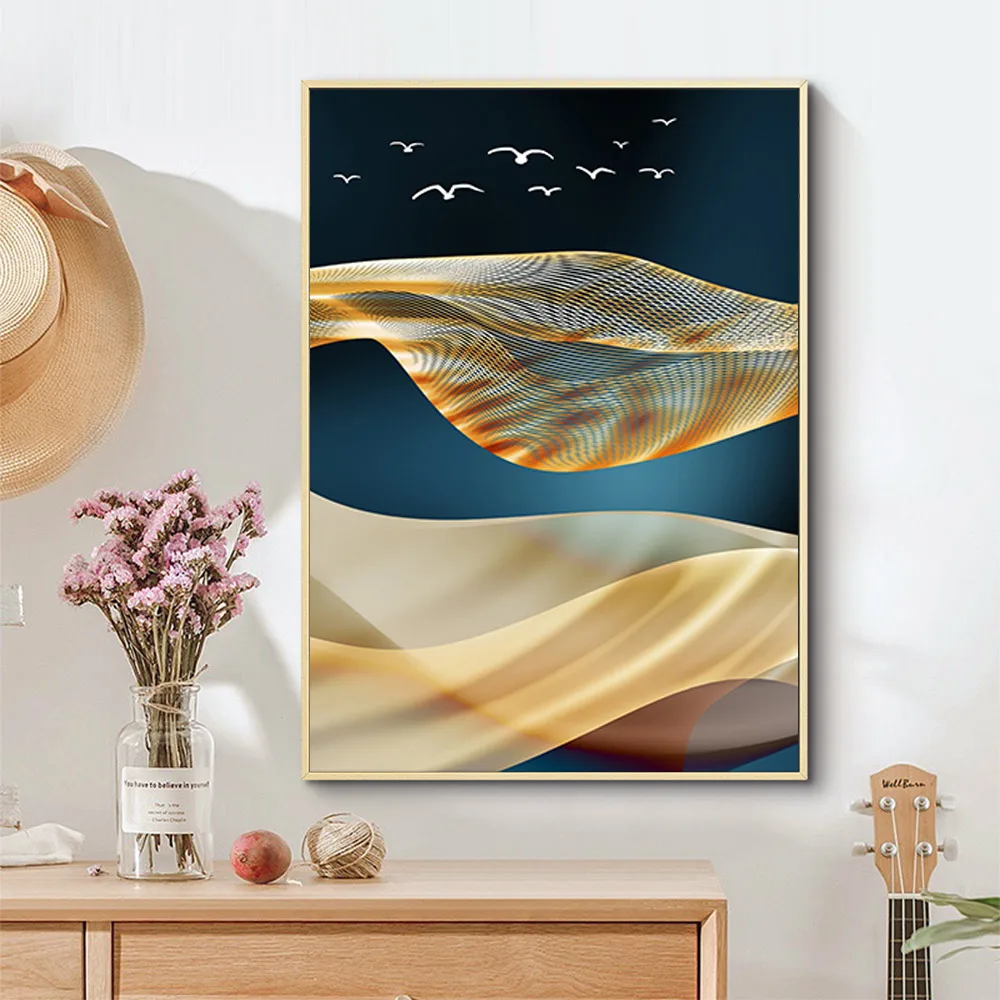 

Wall Art Canvas Poster Print Nordic Abstract Golden Butterfly Fish Bird Painting on Canvas Picture Home Decor