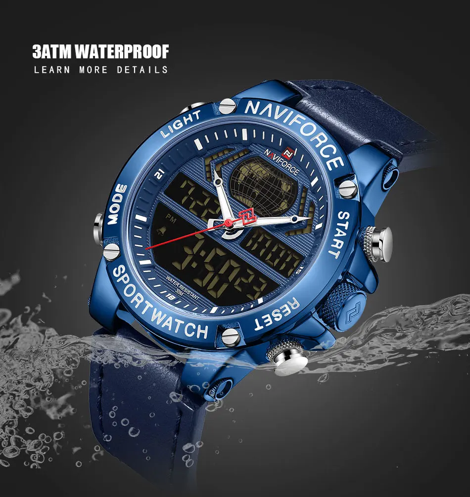 Часы наручные NAVIFORCE Мужские Цифровые брендовые Роскошные водонепроницаемые в