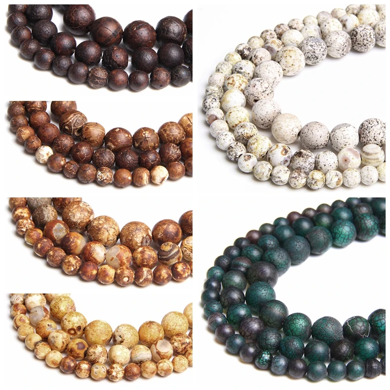 

Natural Tibetan Stone Yellow coffee Fire Dragon Veins Agates Round Cracked Loose Beads For Jewelry Making 6 8 10 MM bracelets