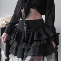 gothic pleated lace up mini skirt womens mesh patchwork goth sexy skirt high waist rock club party wear punk party y2k dress