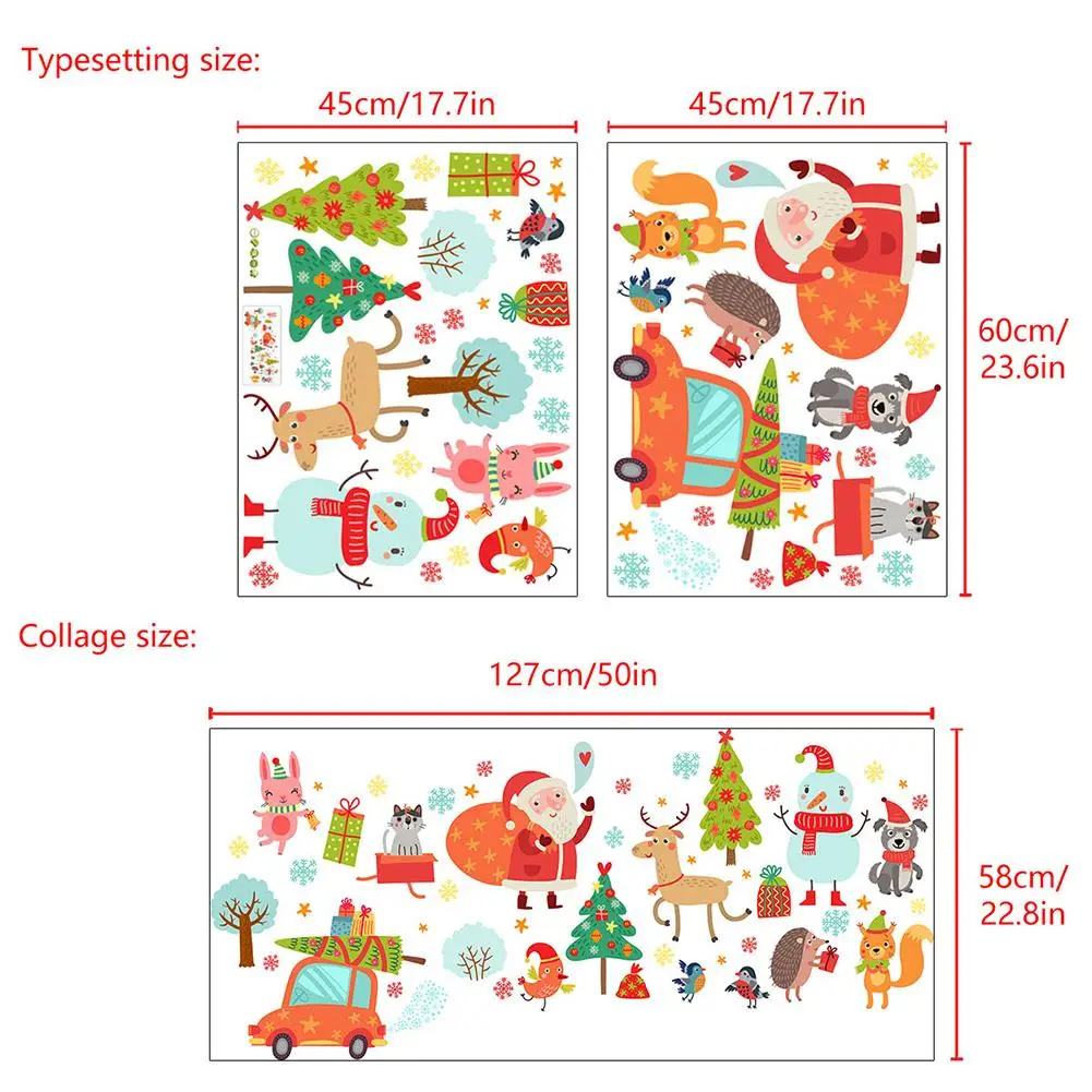 2pcs Christmas Wall Stickers Art Decal Xmas Tree Snowman Santa Claus Wallpaper Room Showcase Glass Decorative Accessories | Дом и сад