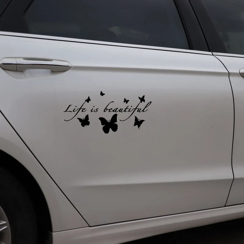 

Car Sticker Life Is Beautiful Butterfly Beautiful PVC Car Decoration Sticker Waterproof Cover Scratch Black/white, 18cm*9cm