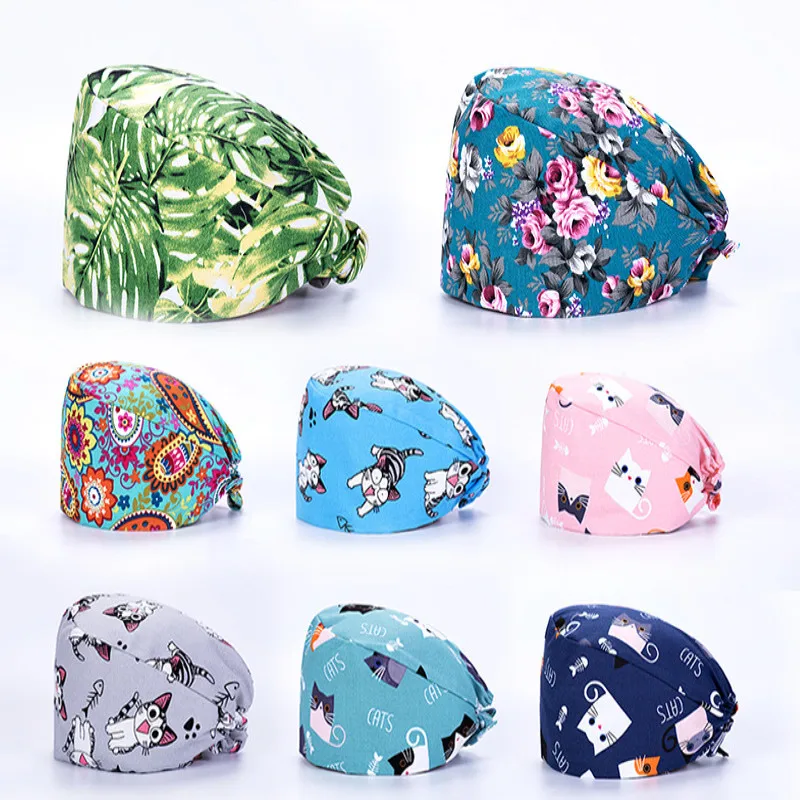 

New Fashion Unisex Cotton Adjustable Pet Work Hats Dust Cap Nursing Cap Elastic Beauty Hats Beauty Salon Baotou Hat Pet Scrubs