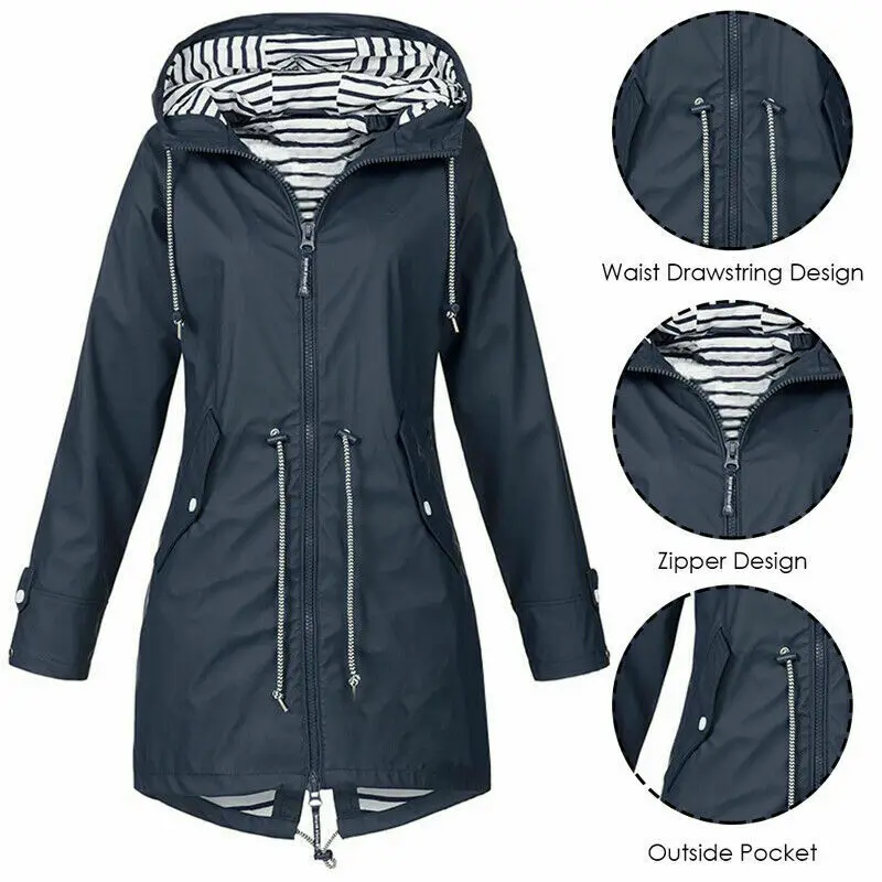 Женская Осенняя ветрозащитная водонепроницаемая куртка дождевик с капюшоном Mac