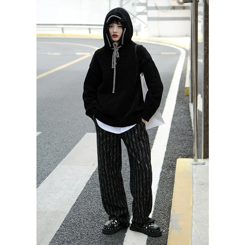 Толстовки Женская синель шляпа веревка Juezi текстура удобный осень зима черный