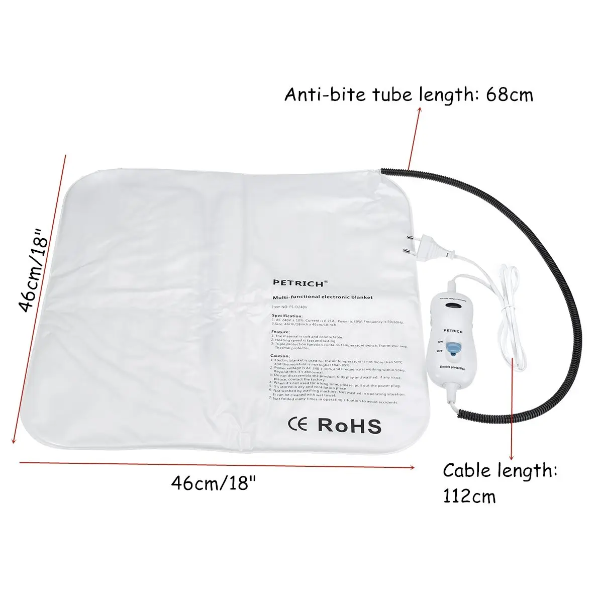 

220V 50W Heating Electric Pad Waterproof Carbon Fiber 9 Gear Temperature Control Protection Heated Warmer Pet Blankets Carpet