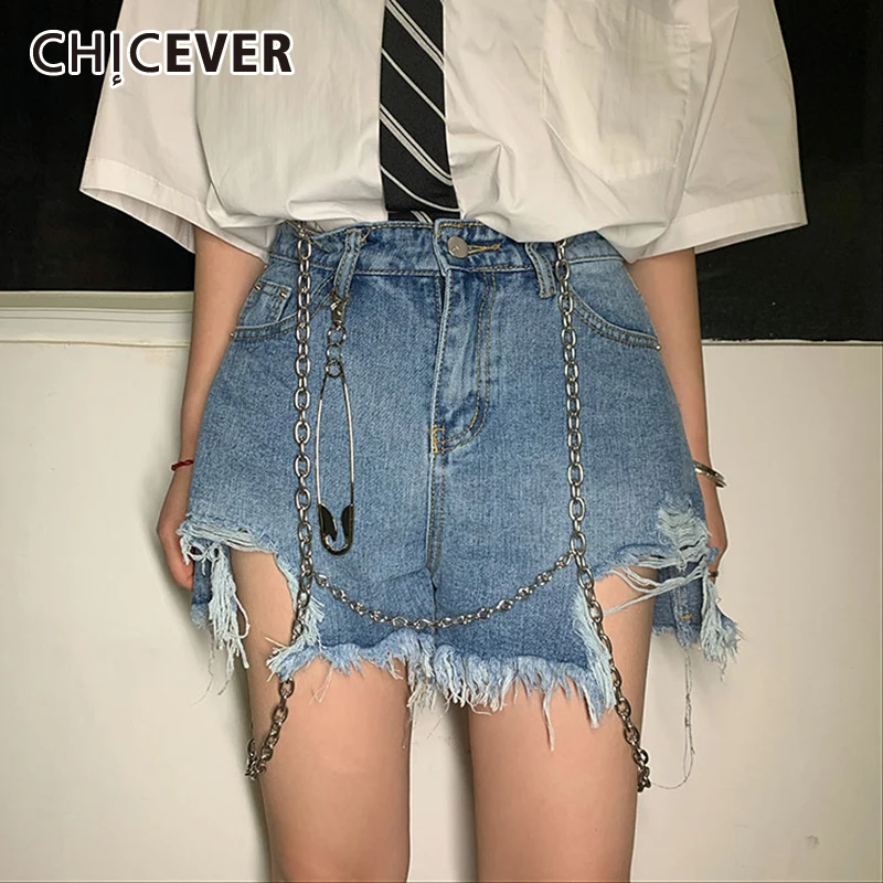 

Женские джинсовые шорты с асимметричным подолом, высокой талией и бахромой