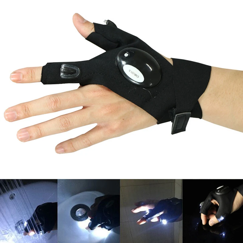 

Fishing gloves with led light magic strap fingerless flashlight torch cover gloves outdoor survival camping hiking rescue tool