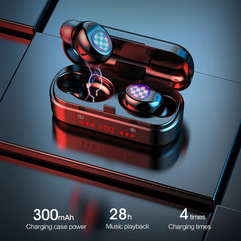 

V7 Bluetooth Headphones 5.0 Touch Wireless Gaming Sport Earbuds For Iphone Android Music Headset 300mAh LED Display Charging box