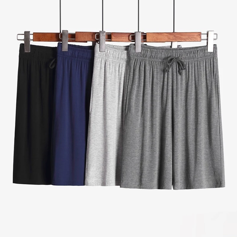 Plus Size 4XL Men Summer Thin Solid Sleeping Shorts Mens Sleepwear Casual Sleep Pants Loose Comfortable Sleep Bottoms Homewear