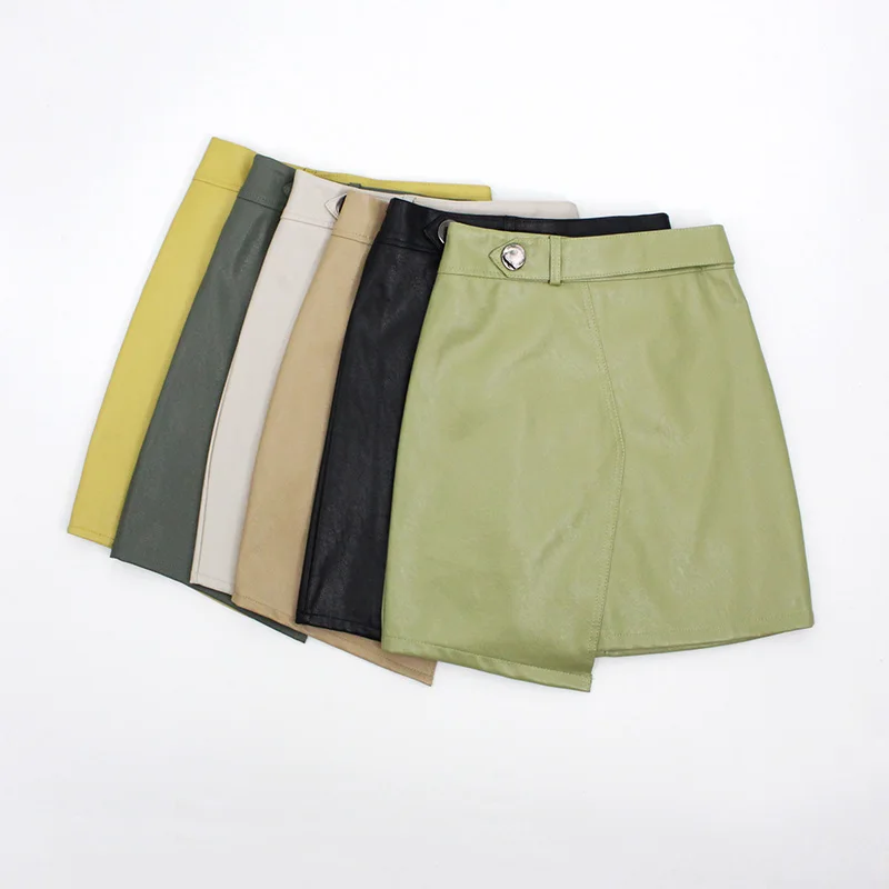 Женские зимние юбки с поясом на молнии прямые мини-юбки из искусственной кожи