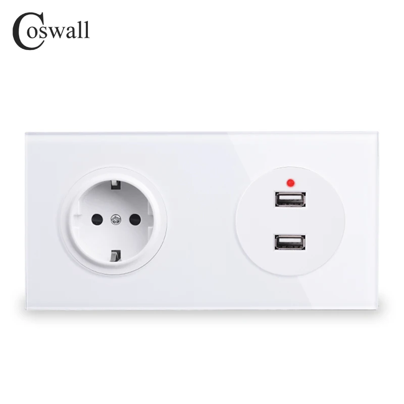 Панель Coswall из закаленного стекла настенная розетка стандарта ЕС + двойной порт USB