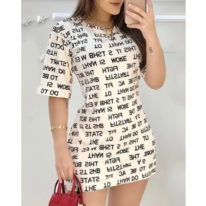 

women summer letter print short sleeve Mini dress