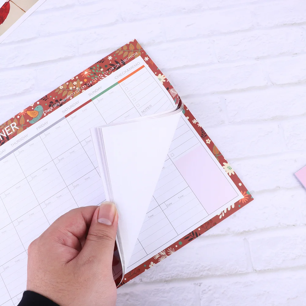 

2 Pcs Durable Monthly Sheets Memo Pad Schedule Plan Notebook Notepad for School Office Supplies(Candy + Flower Bir