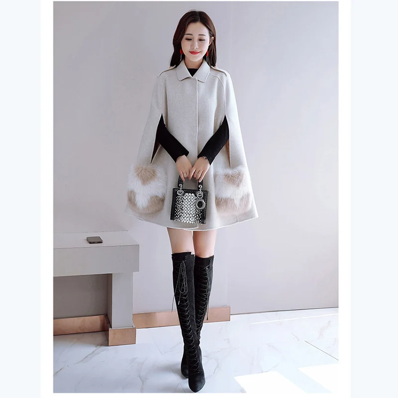 Элегантная кашемировая накидка с высоким воротником свободная шерстяная