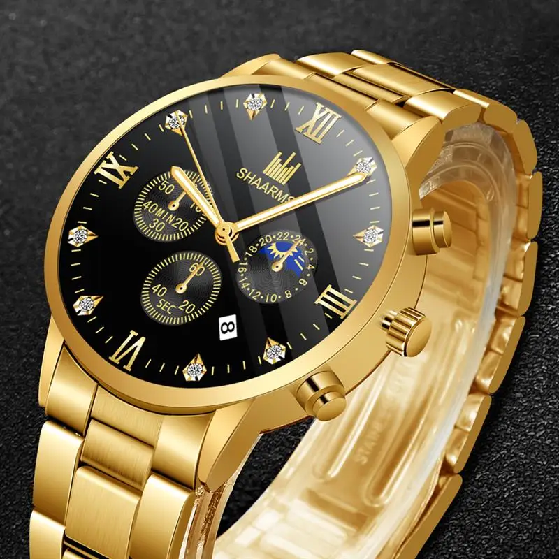 Модные мужские Роскошные Кварцевые часы из розового золота с римскими цифрами и