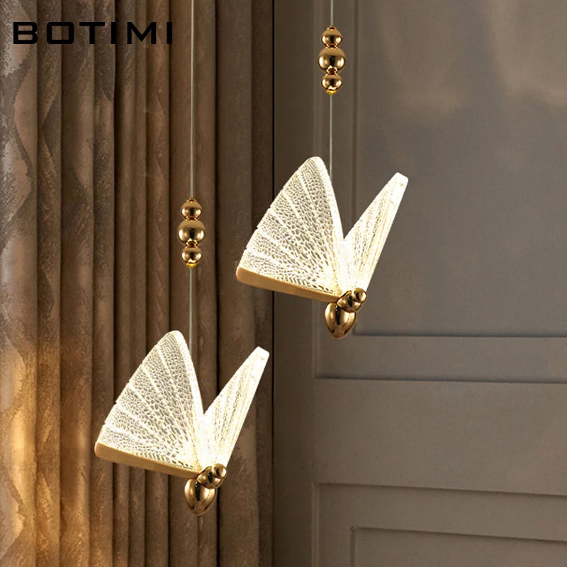 Современная красочная Подвесная лампа BOTIMI с бабочкой для чердака отеля лестницы