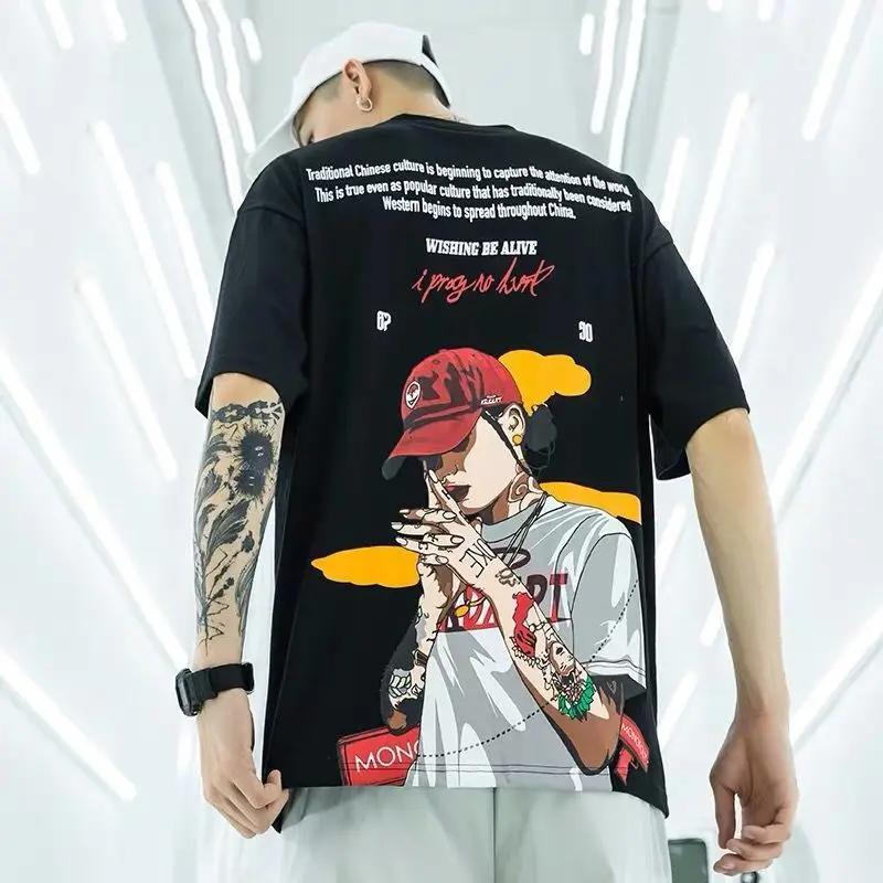 

2021 new graphic T-shirt men's loose d anime printing Harajuku oversized T-shirt casual men's t-shirt hip-hop sports top
