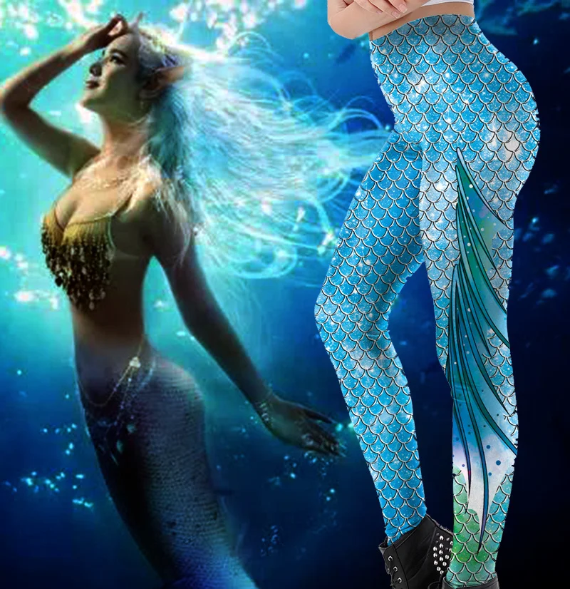 Женские цветные спортивные Леггинсы с принтом в виде рыбьей чешуи леггинсы для