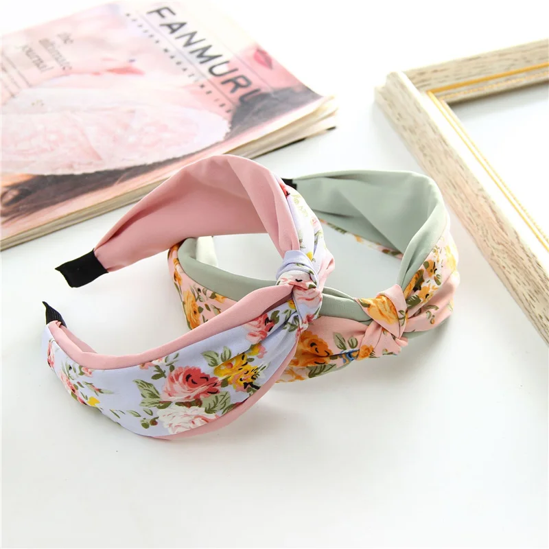 

2021 Women Girls Bezel Printted Cross Hairband Headwrap Headband Trendy Korean Style Cross Hair Accessories Headwear Headdress