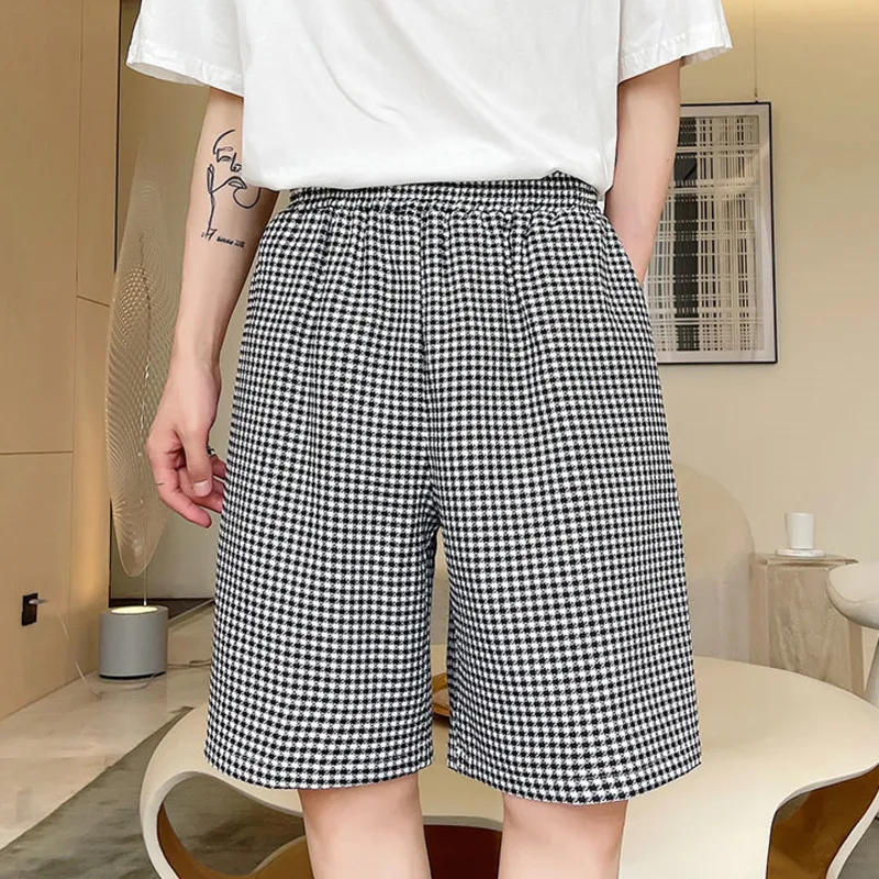 

IEFB 2021 Summer Shorts Korean Ins Loose Versatile Casual Temperament Check Grain Knee Length Shorts For Men And Women 9Y7882