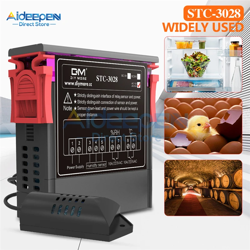 STC-3008 3018 3028 AC 110V 220V DC 12V 24V 10A Двойной Цифровой температурный контроллер гигрометр Отопление охлаждение два релейных выхода