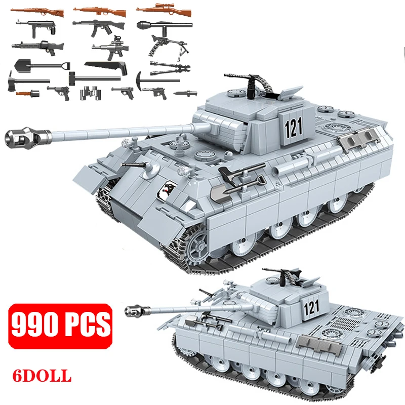 

Military Panther 121 Tank Technic WW2 Soldier 3D Model Building Block Set Weapon Army Mini Diamond Bricks Toys for Children