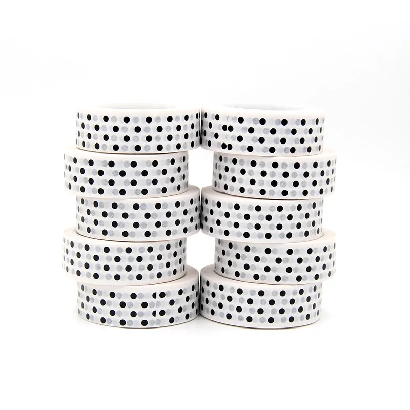 

New 10pcs/set 15MM*10M Black Dot White Washi Tape washi stickers DIY Scrapbooking Masking Tape School Office Supply