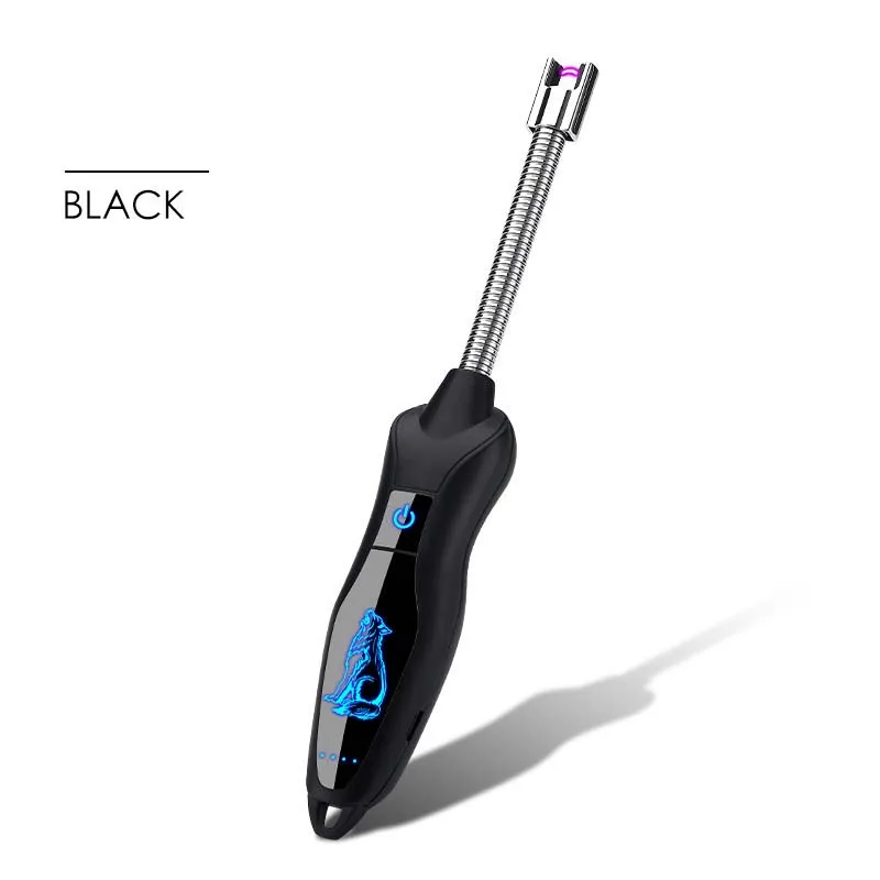 black 360 вращение USB зарядка зажигалки для сигарет длинная плазменная дуговая Зажигалка для кухни барбекю ветрозащитная зажигалка аксессуары для сигарет - Цвет: black