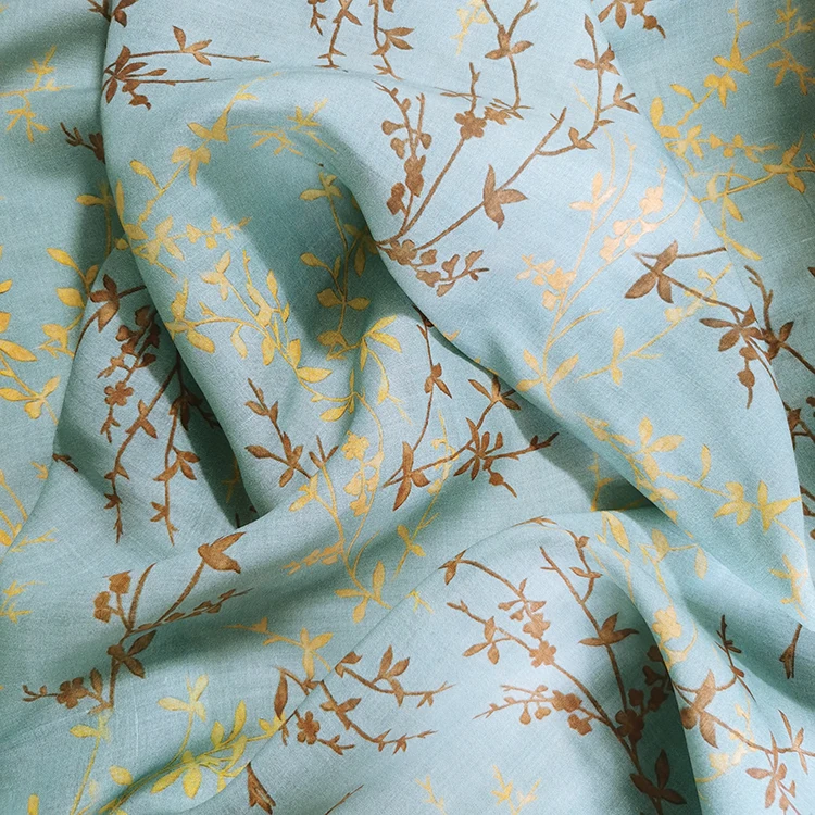 Yellow flower branch pure ramie stitching printing high-end designer fabric | Дом и сад