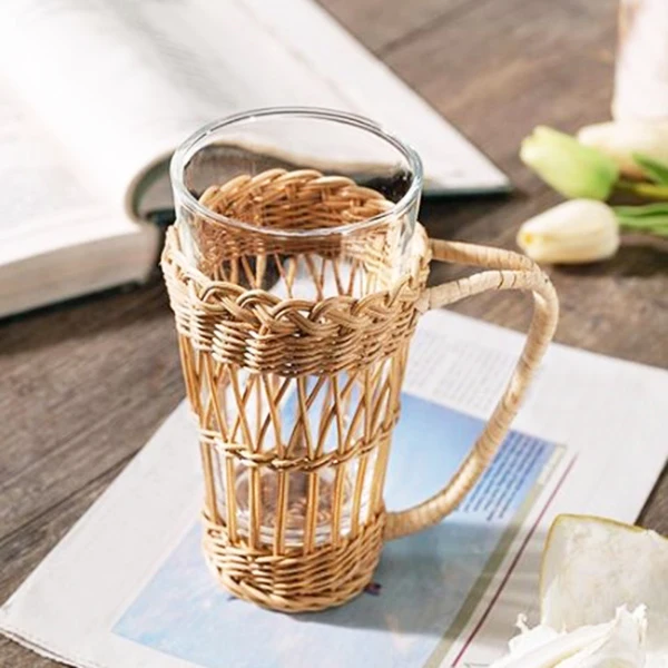 

Handmade Rattan Korean Retro Creative Cup Braided Kettle Handle to Send Glass Water Cup Table Decoration