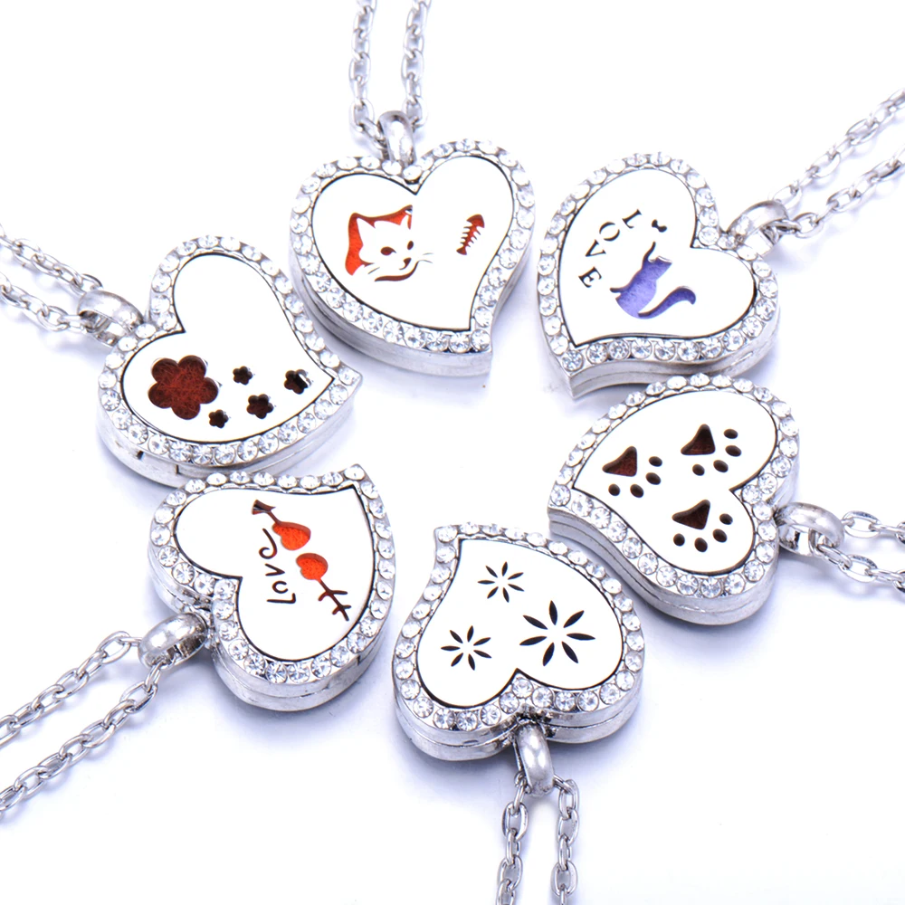

New Aromatherapy Necklace Diffuser Pendant Heart shape Magnetic Aroma Locket Stainless Steel Tree of Life Necklace
