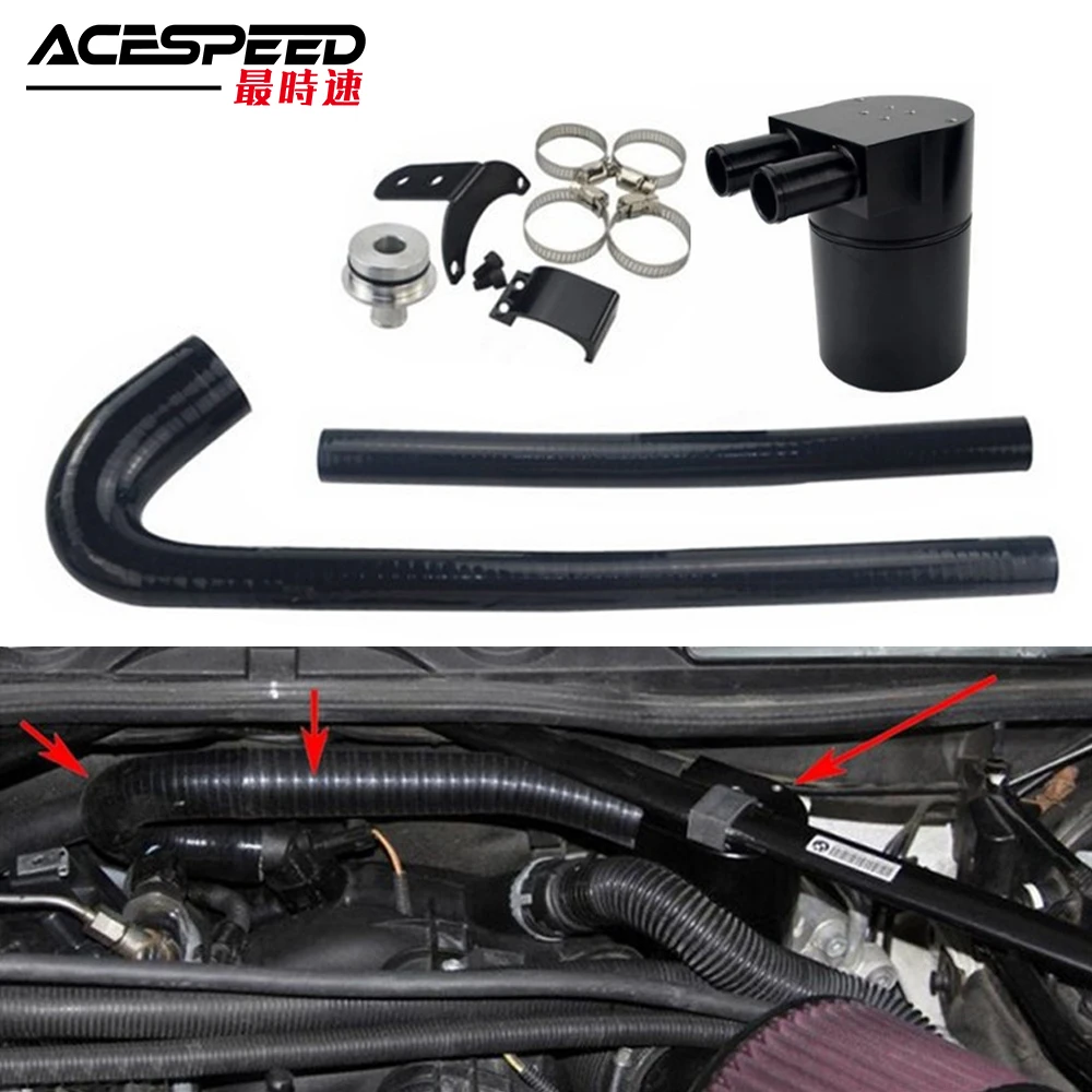 

Black Baffle Oil Catch Can Tank For BMW F30 F32 F36 320i 328i N20 N26 Engine With Radiator Silicone Hose