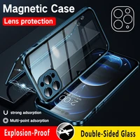 magnetic adsorption metal for iphone 13 12 11 pro max camera lens protection double sided glass case cover for iphone 13 12 mini