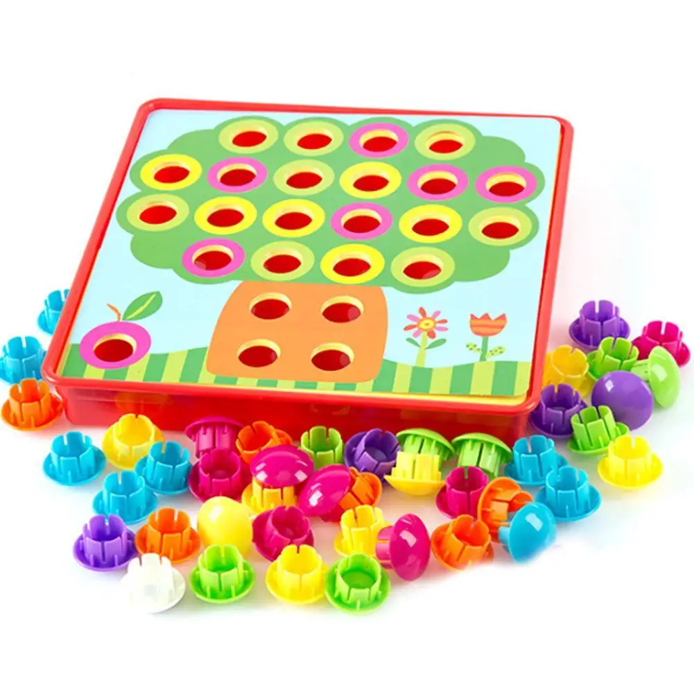 

3D Cartoon Puzzle Toy Colorful Buttons Assembling Mushrooms Nails Kits Toy Jigsaw Puzzles Educational DIY Toys For Baby Kids