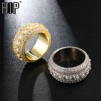 hip hop 5 row tennis iced out bling full cz charm tready copper cubic zircon ring for men jewelry size 8 11