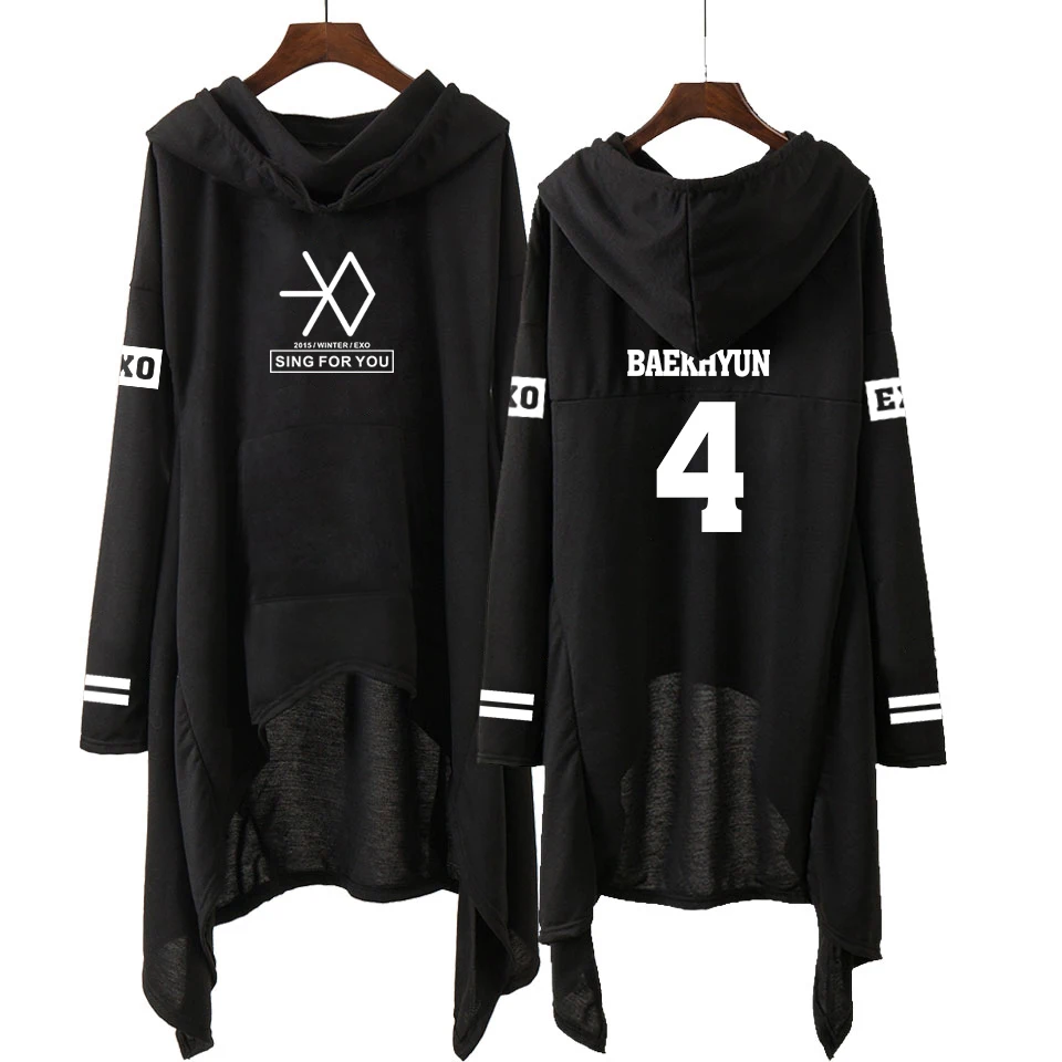 Kpop EXO/новые модные корейские толстовки EXO DO LAY SE HUN KAI пой FOR YOU EXO длинная юбка женские толстовки Harajuku Пуловеры для девочек