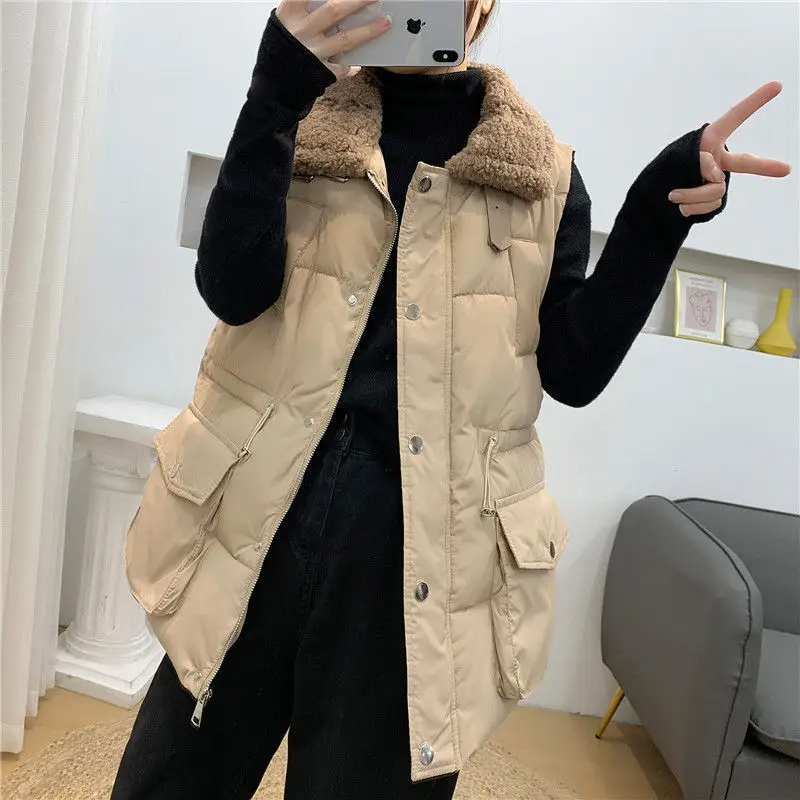 

Жилет из овечьей шерсти Женская мода 2020 осень зима утолщенный Теплый Женский жилет Повседневные однотонные пальто