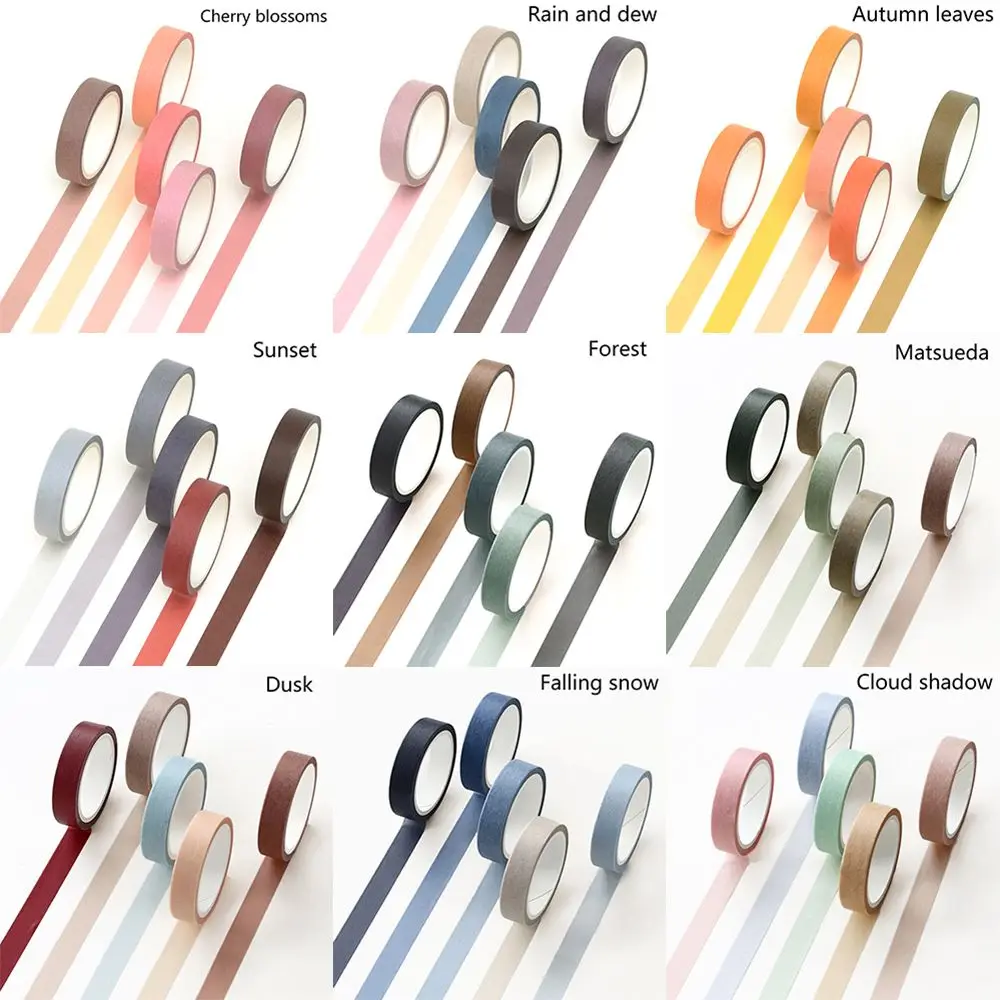 

5Pcs DIY Decorative Japanese Scrapbook Masking Tape Solid Color Washi Paper Tape Stationery Tape Label Office Duct Adhesive Tape