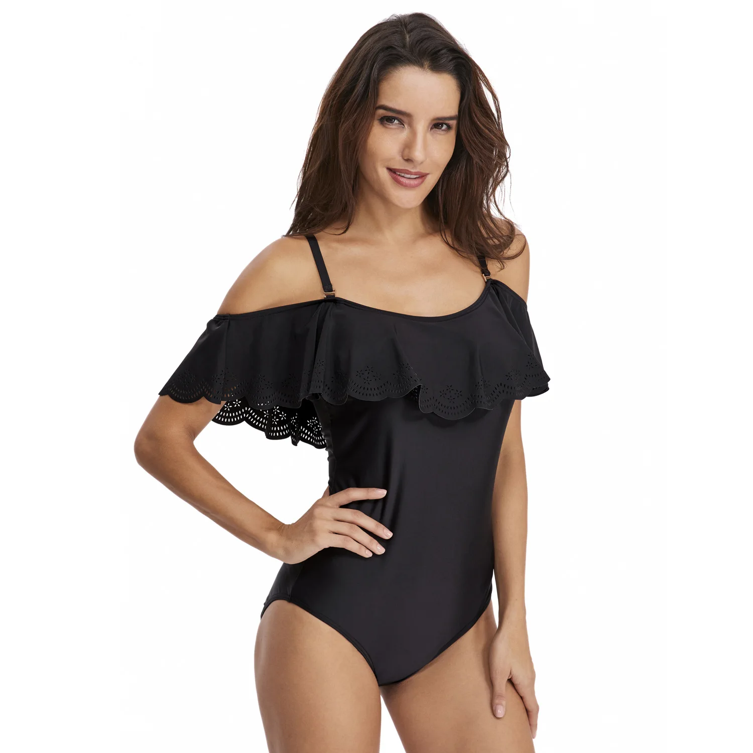 

Sexy One Piece Swimsuit Ruffle Print Floral Off The Shoulder Swimwear Women Solid Beachwear Bathing Suit Monkini 0154-4