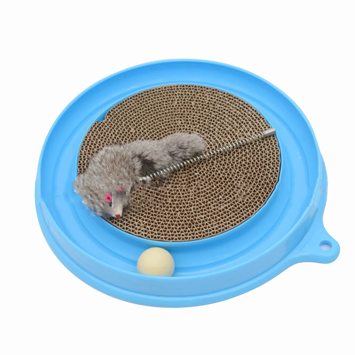 

Cat Scratcher Toy Cat Fun Toy Round Scratcher with A Ball and A Furry Mouse Toy - Blue