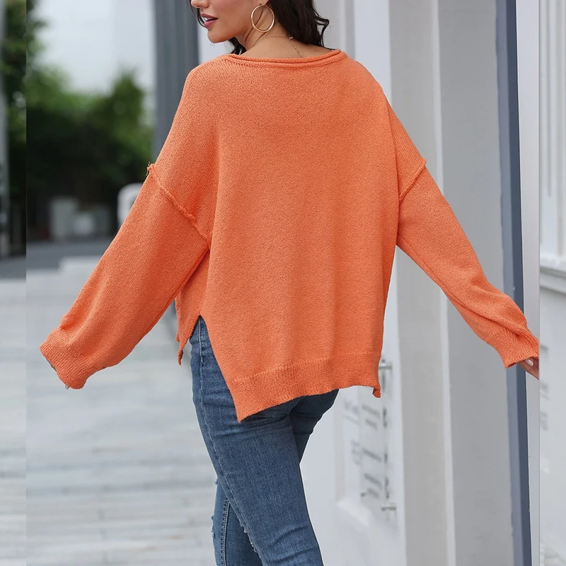 

New Autumn Women's Fashion Solid Color Sweater Pullover Winter Round Neck Loose Pocket Sweater
