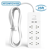 ntonpower us surge protector power strip wall mounted plug with 25ft cable desktop charging station for office home theater