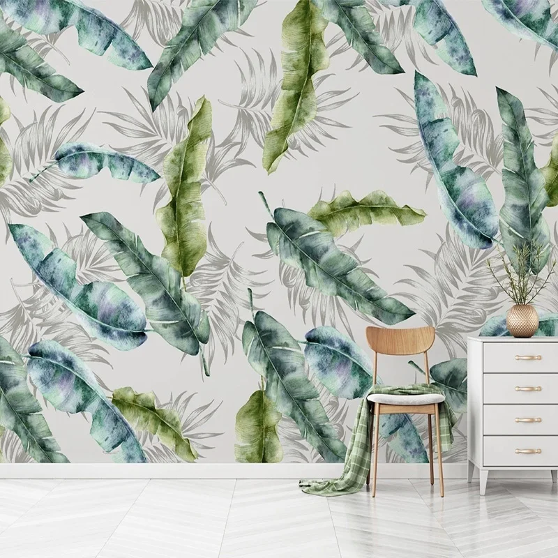 Пользовательские 3D обои Современные Простые ручная роспись зеленые листья