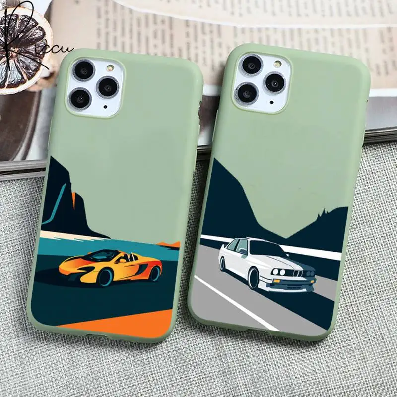 

Sports car landscape Phone Case for iPhone 12 mini 11 Pro Max X XR XS 8 7 6s Plus Candy green Silicone Cases
